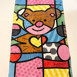 Romero Britto Beach Towel Colorful Pop Art Teddy Bear Heart Design
